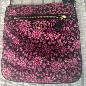 Michael Kors Black and Pink Floral Crossbody Bag